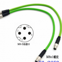 M8-4針以太網連接器 雙頭預制電纜D編碼 綠色網線