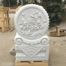 精修別墅酒店門口漢白玉抱鼓石門墩 晚霞紅石雕門鼓石