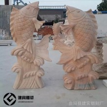 噴水石雕魚吐水鯉魚石雕戶外水池廣場噴泉小魚石雕流水