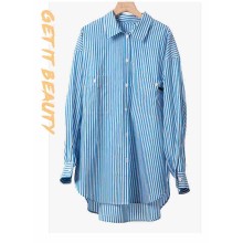 IRENENA女裝溫碧霞自創品牌豎條紋寬松襯衫休閑長袖燕尾服