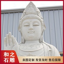 花崗巖石雕觀音菩薩定做 芝麻白觀音坐蓮樣式 寺廟景區(qū)送子觀音菩